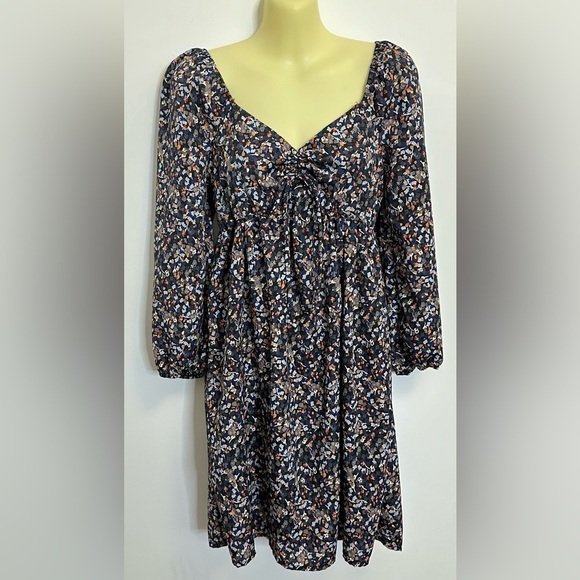 CHELSEA28 Babydoll Puff Sleeve Navy Floral Mini Dress Size S - Picture 1 of 10